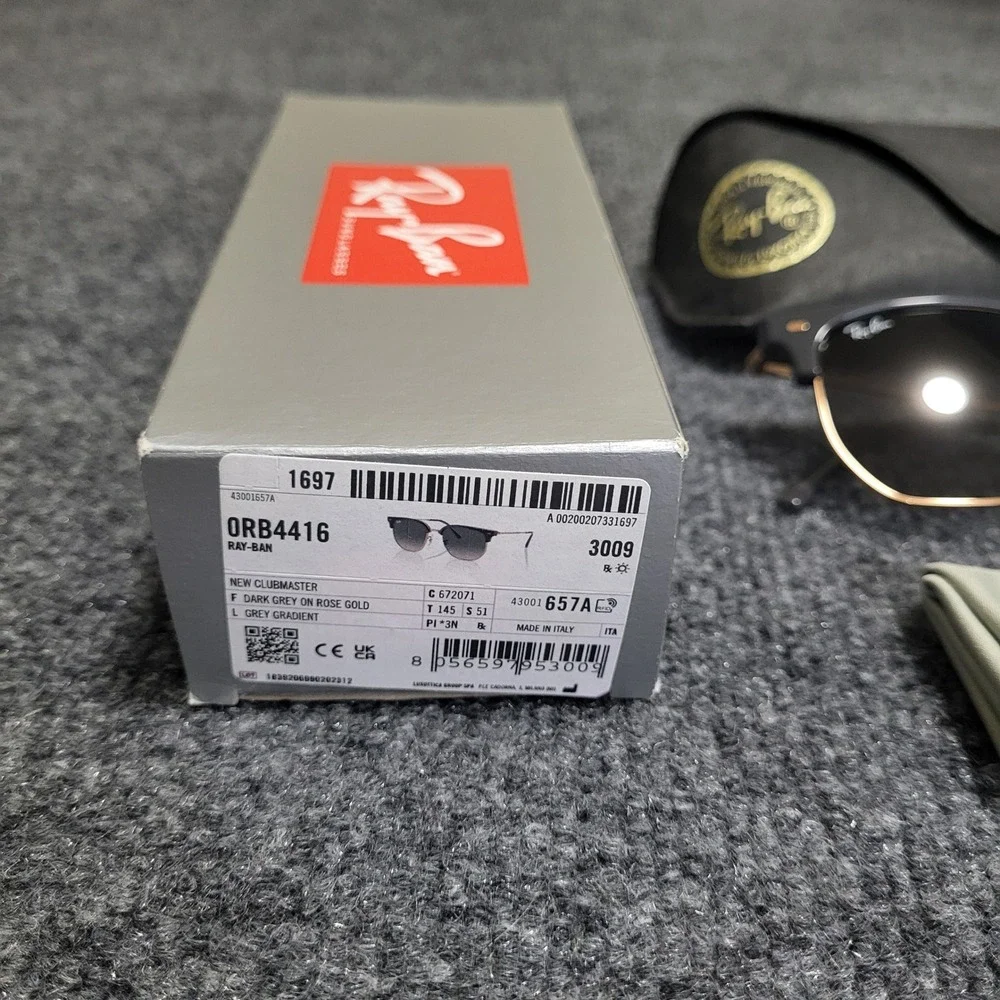 Ray-Ban Like New Clubmaster Sunglasses ORB4416 672071 Dark Grey Rose Gold 51mm
